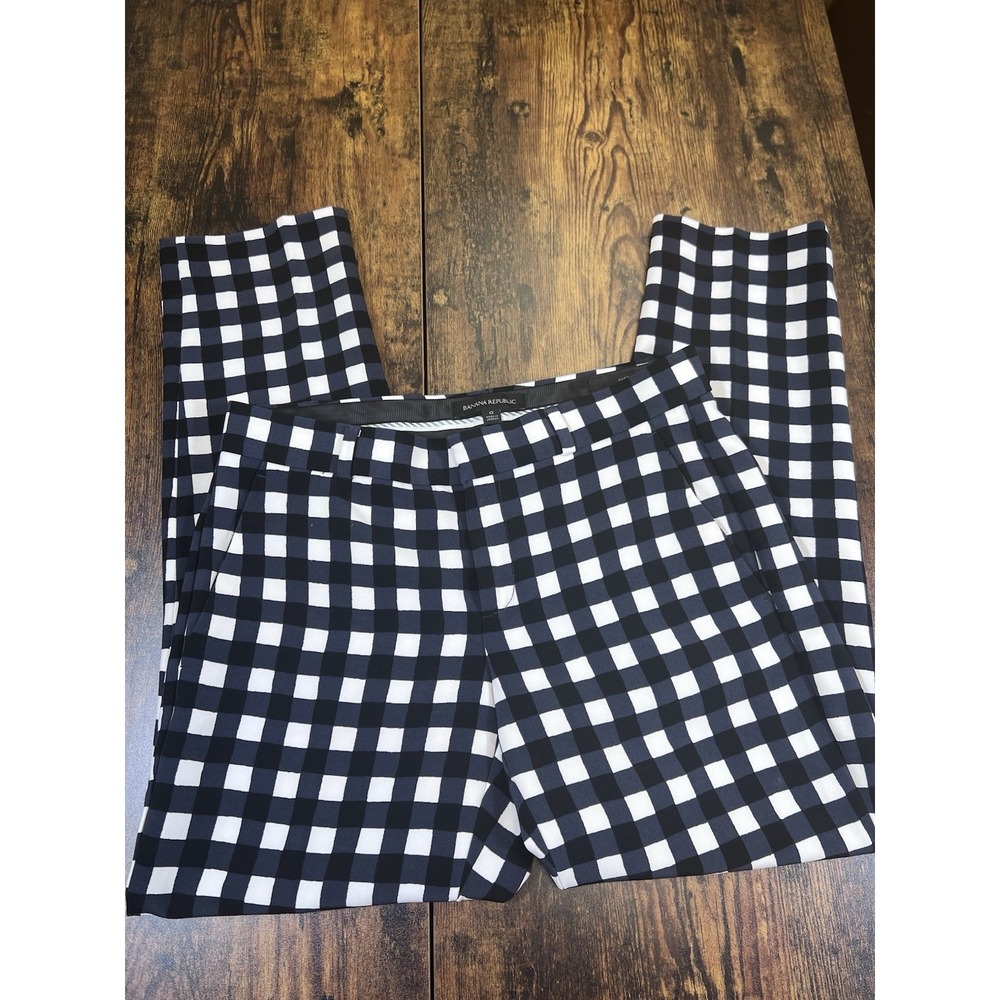 BANANA REPUBLIC Women's Navy Blue/White Gingham Check Cropped Pants 0 28x26